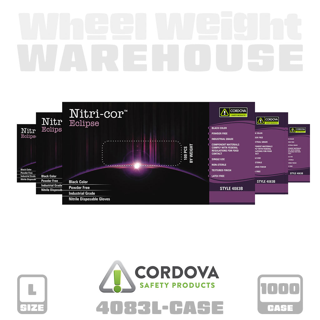 Cordova Safety Products | Nitri-Cor Eclipse Industrial, Nitrile, Powder Free, 4 Mil, Black Gloves (4083B*)