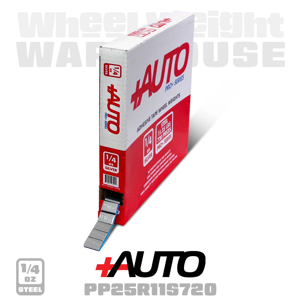 +AUTO | Steel 1/4 oz Stick-On Adhesive Tape Weight - 11.25 lb Roll | 720 pcs | Silver (PP25R11S720)