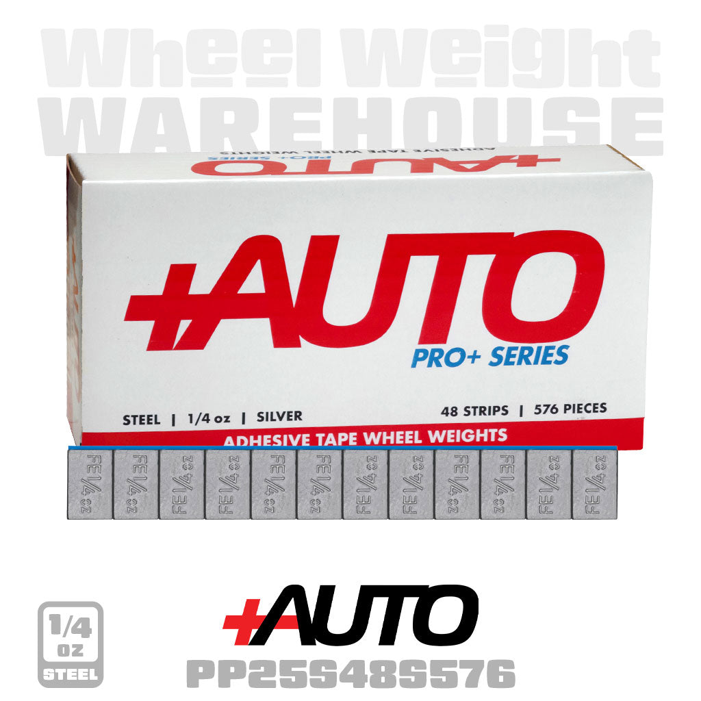 +AUTO | Steel 1/4 oz Stick-On Adhesive Tape Weight - 48 strips | 576 pcs | Silver (PP25S48S576)