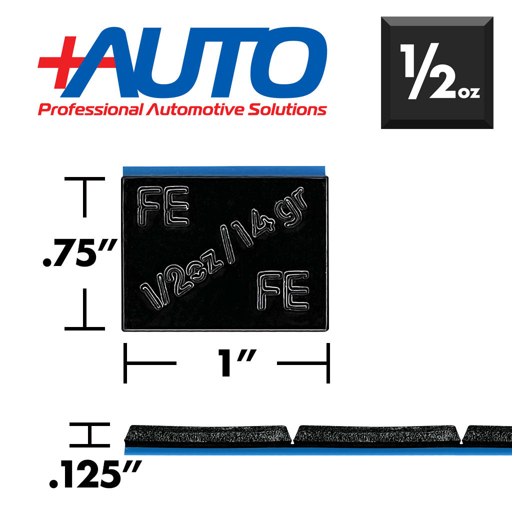 +AUTO | Steel 1/2 oz Stick-On Adhesive Tape Weight - 48 strips | 288 pcs | Black (PP50S48B288)