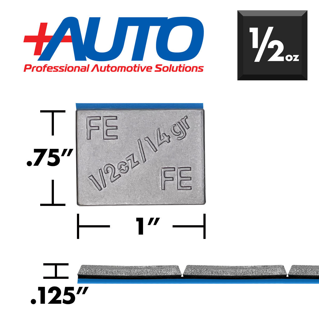 +AUTO | Steel 1/2 oz Stick-On Adhesive Tape Weight - 11.25 lb Roll | 360 pcs | Silver (PP50R11S360)