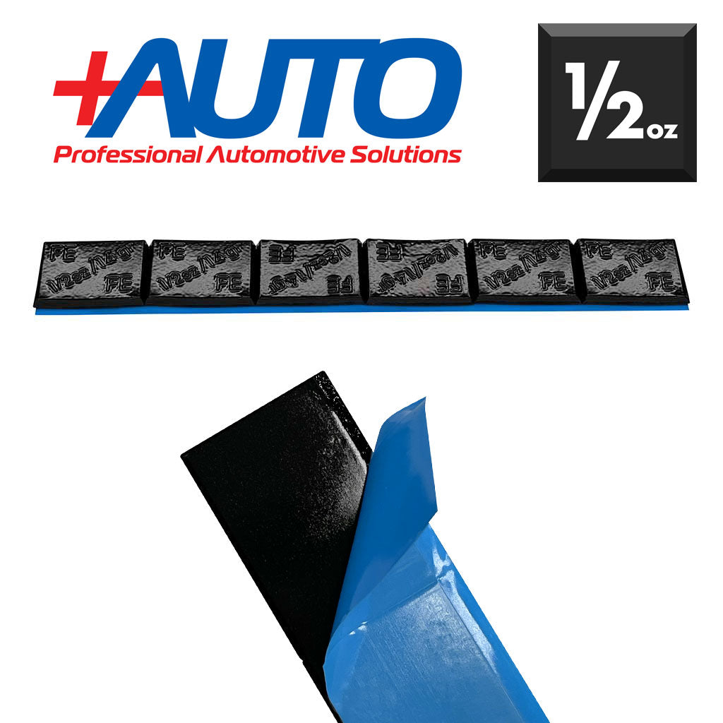 +AUTO | Steel 1/2 oz Stick-On Adhesive Tape Weight - 48 strips | 288 pcs | Black (PP50S48B288)