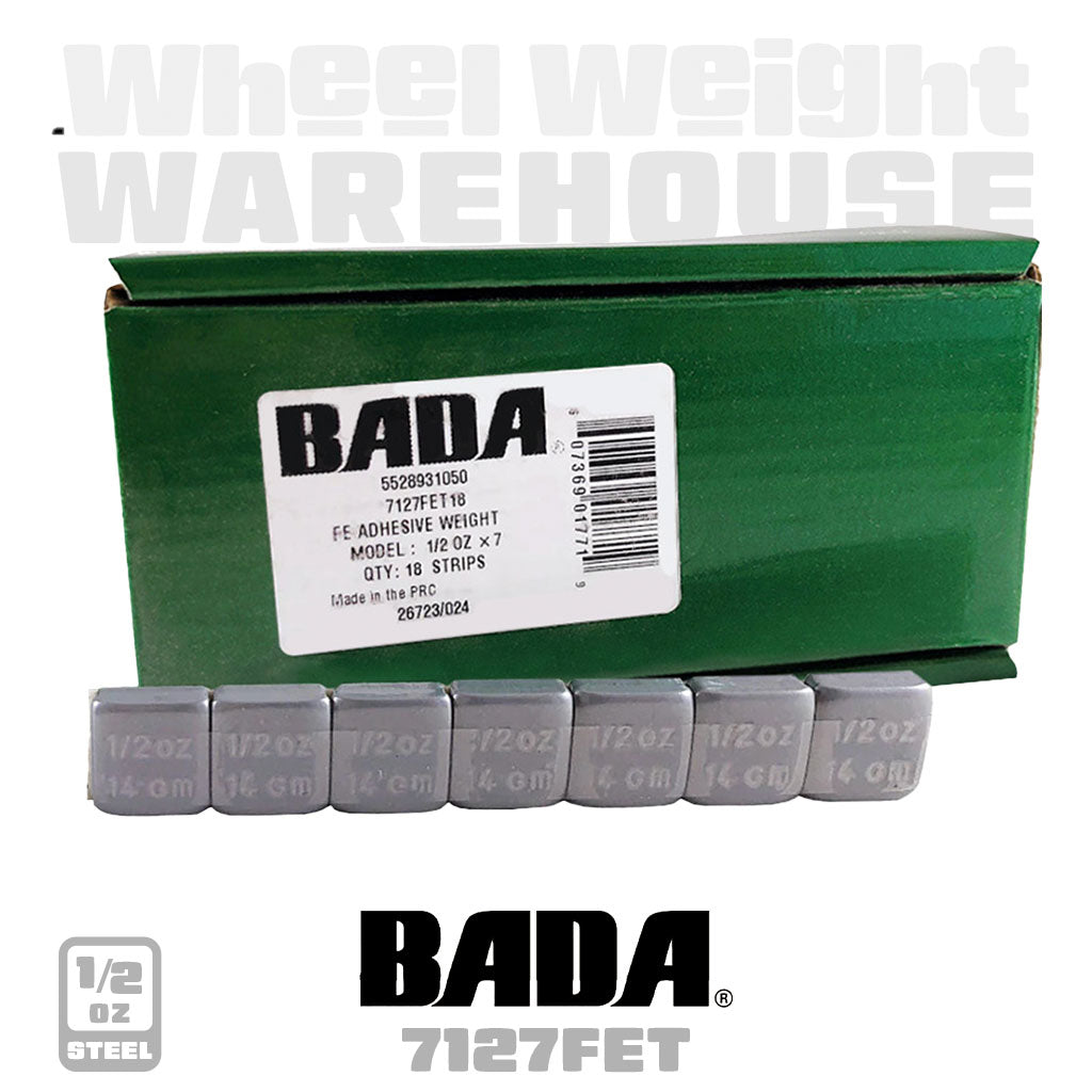 BADA | Steel 1/2 oz Truck Stick-On Adhesive Tape Weight - 18 Strips | 126 pcs | Silver (7127FET)