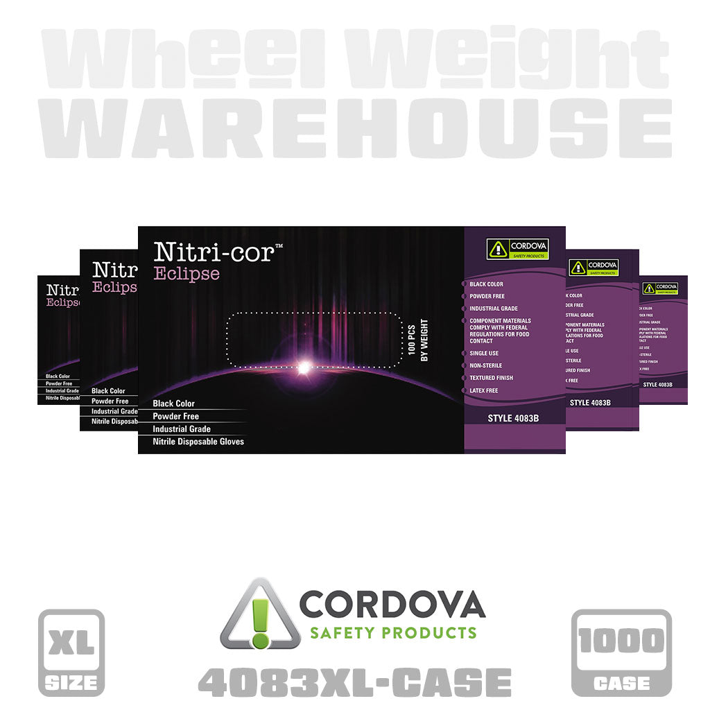 Cordova Safety Products | Nitri-Cor Eclipse Industrial, Nitrile, Powder Free, 4 Mil, Black Gloves (4083B*)