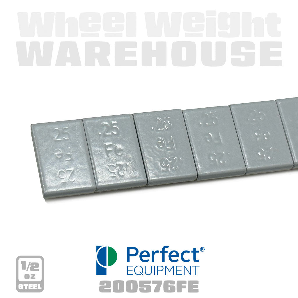 Perfect Equipment | Steel 1/4 oz Stick-On Adhesive Tape Weight - 48 Strips | 576 pcs | Silver (200576FE)