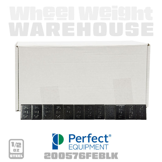 Perfect Equipment | Steel 1/4 oz Stick-On Adhesive Tape Weight - 48 Strips | 576 pcs | Black (200576FEBLK)