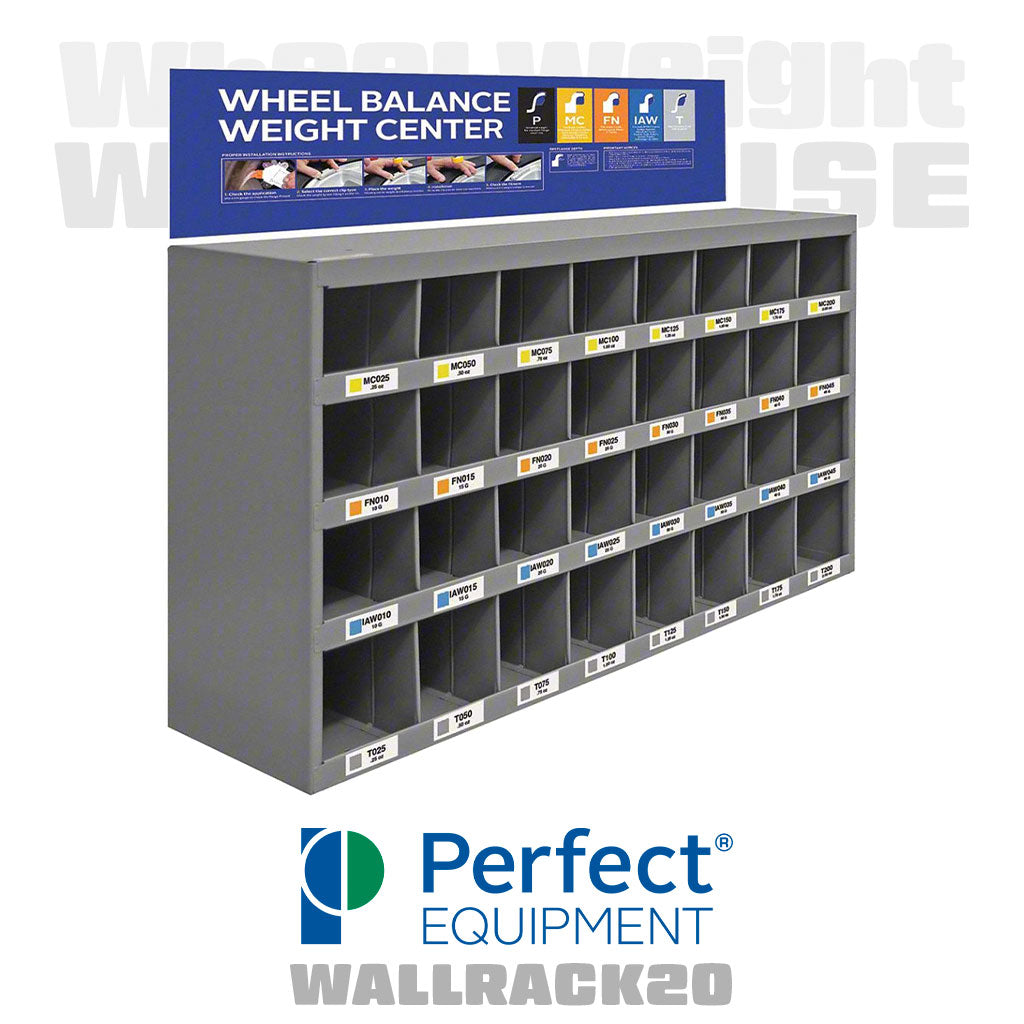 Perfect Equipment | Wheel Weight Rack: 4 Shelves - 19.25 x 34 x 8.5 (WALLRACK20)