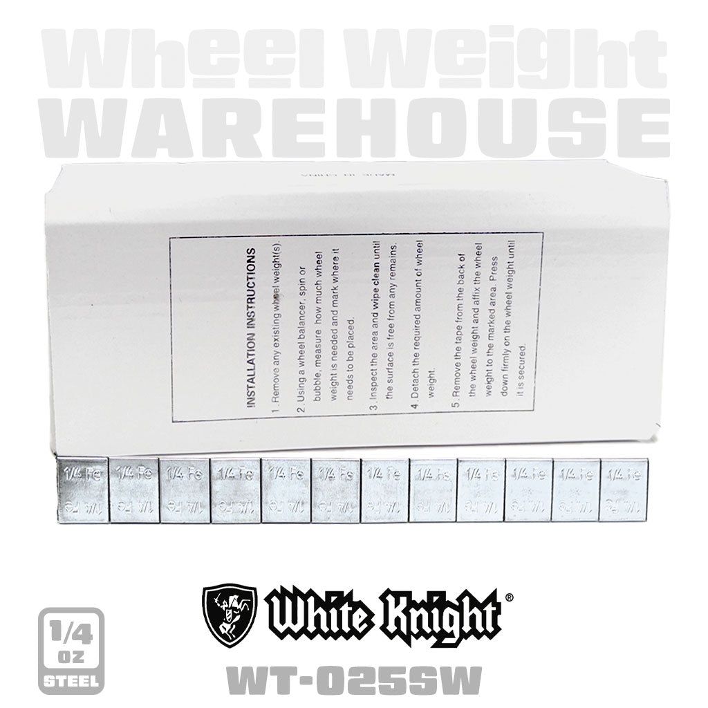 White Knight | Steel 1/4 oz Stick-On Adhesive Tape Weight - 52 Strips | 624 pcs | Silver (WT-025SW)