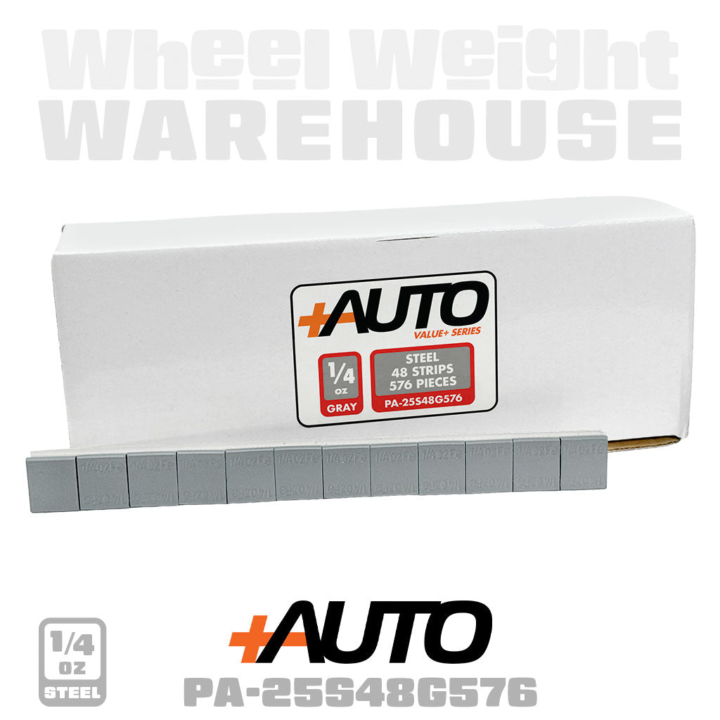 +AUTO | Steel 1/4 oz Adhesive Tape Wheel Weight - Value+ Series - 48 strips | 576 pcs | Gray (PA-25S48G576)
