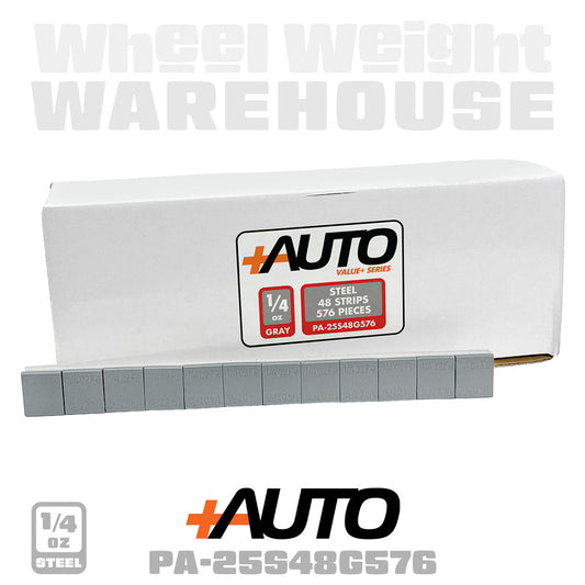 +AUTO | Steel 1/4 oz Adhesive Tape Wheel Weight - Value+ Series - 48 strips | 576 pcs | Gray (PA-25S48G576)