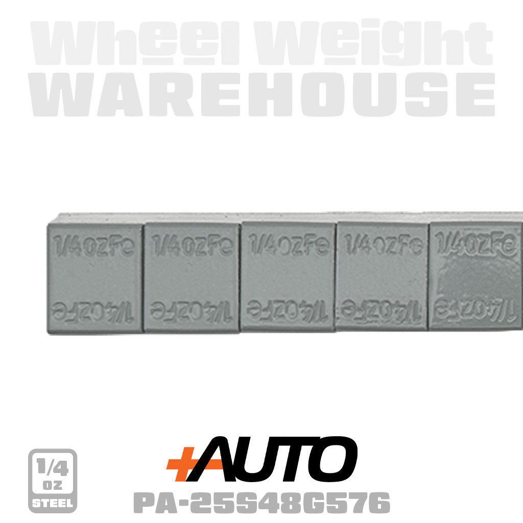 +AUTO | Steel 1/4 oz Adhesive Tape Wheel Weight - Value+ Series - 48 strips | 576 pcs | Gray (PA-25S48G576)
