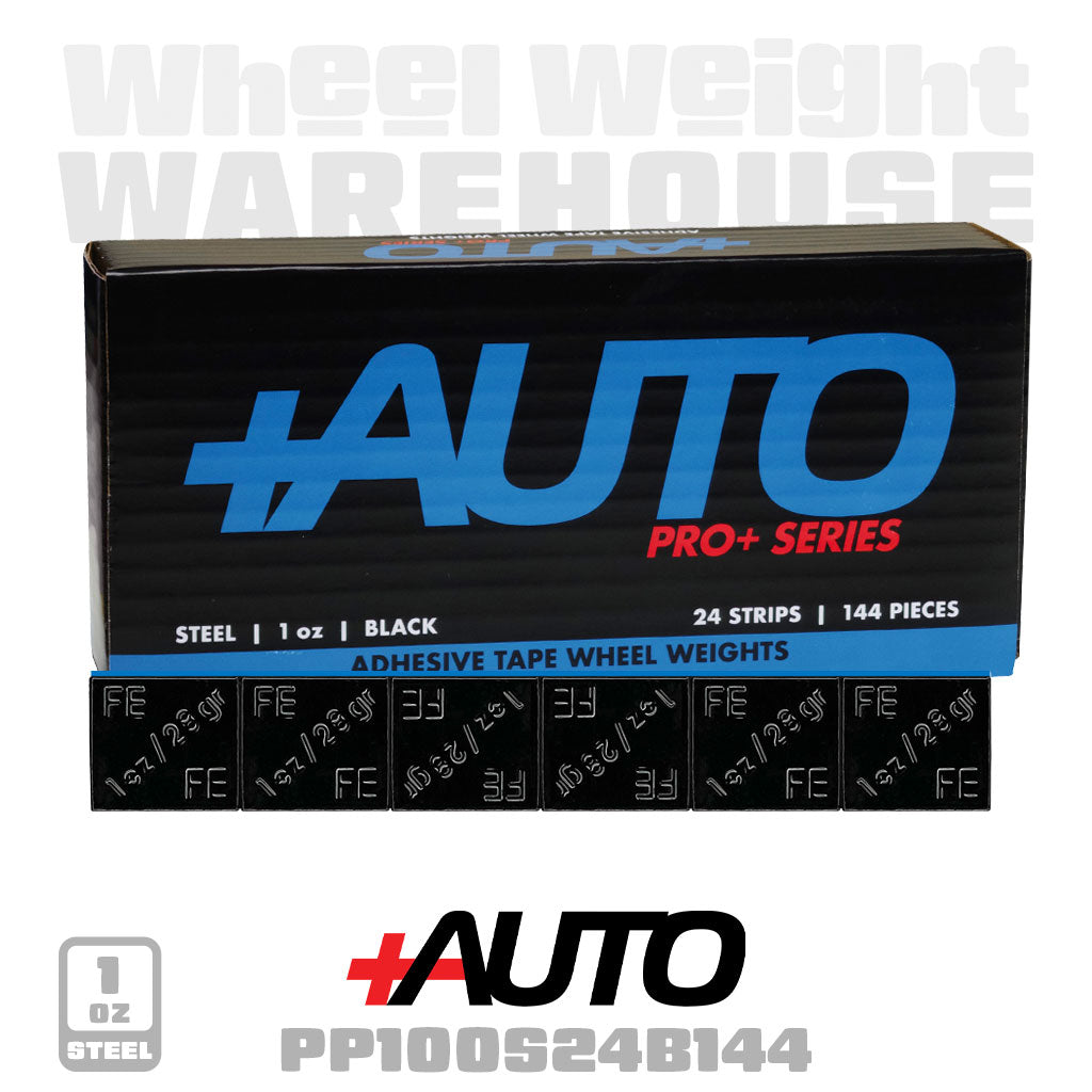 +AUTO | Steel 1.0 oz Stick-On Adhesive Tape Weight - 24 strips | 144 pcs | Black (PP100S24B144)