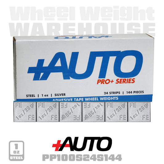 +AUTO | Steel 1.0 oz Stick-On Adhesive Tape Weight - 24 strips | 144 pcs | Silver (PP100S24S144)