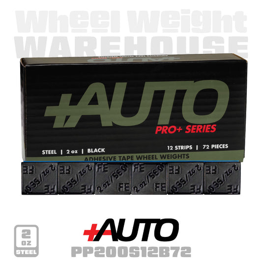 +AUTO | Steel 2.0 oz Stick-On Adhesive Tape Weight - 12 strips | 72 pcs | Black (PP200S12B72)