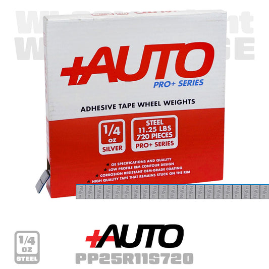 +AUTO | Steel 1/4 oz Stick-On Adhesive Tape Weight - 11.25 lb Roll | 720 pcs | Silver (PP25R11S720)