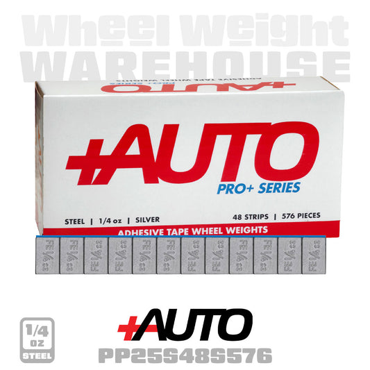 +AUTO | Steel 1/4 oz Stick-On Adhesive Tape Weight - 48 strips | 576 pcs | Silver (PP25S48S576)