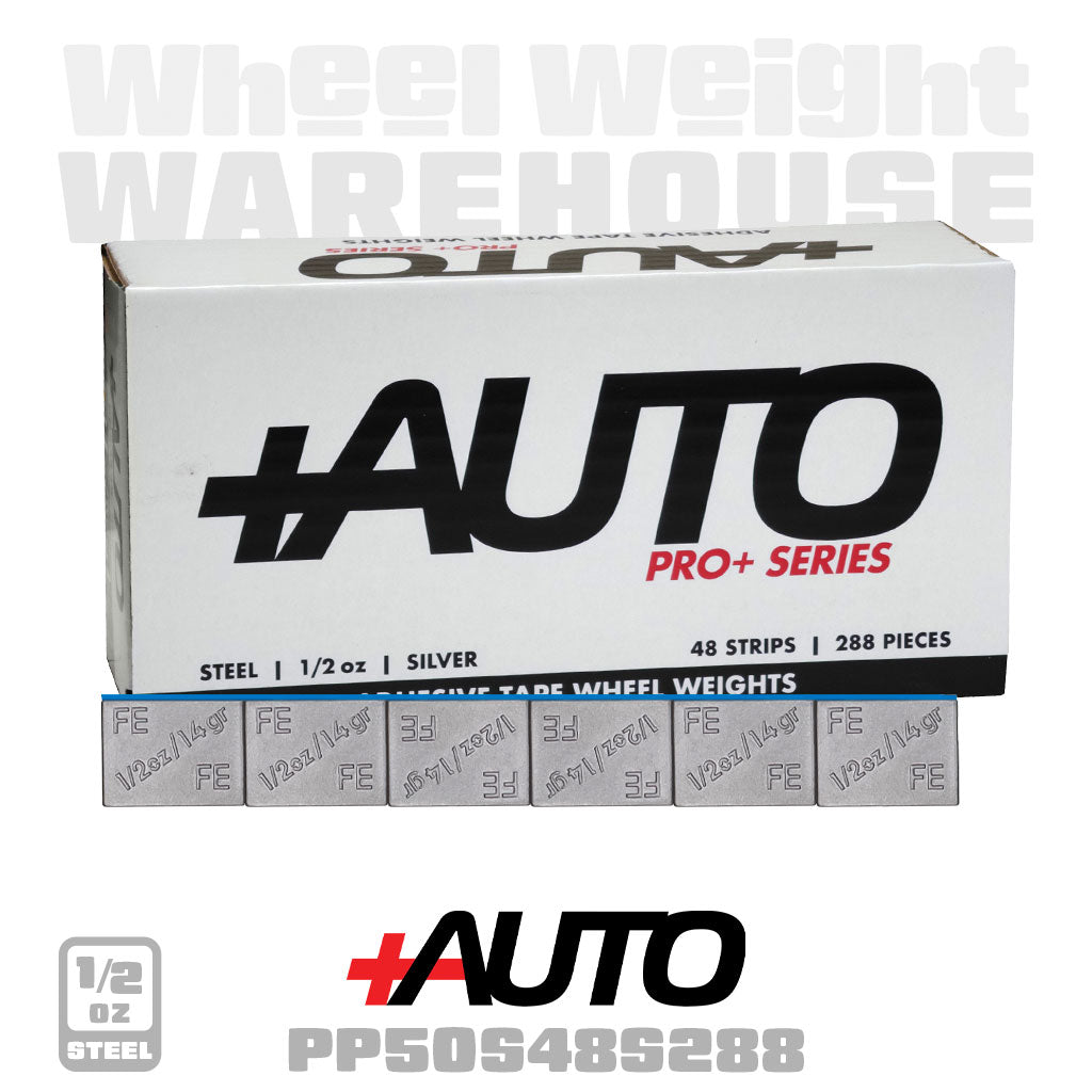 +AUTO | Steel 1/2 oz Stick-On Adhesive Tape Weight - 48 strips | 288 pcs | Silver (PP50S48S288)