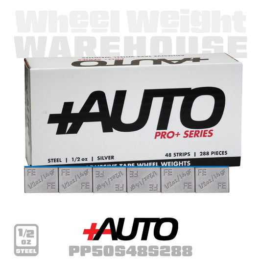 +AUTO | Steel 1/2 oz Stick-On Adhesive Tape Weight - 48 strips | 288 pcs | Silver (PP50S48S288)